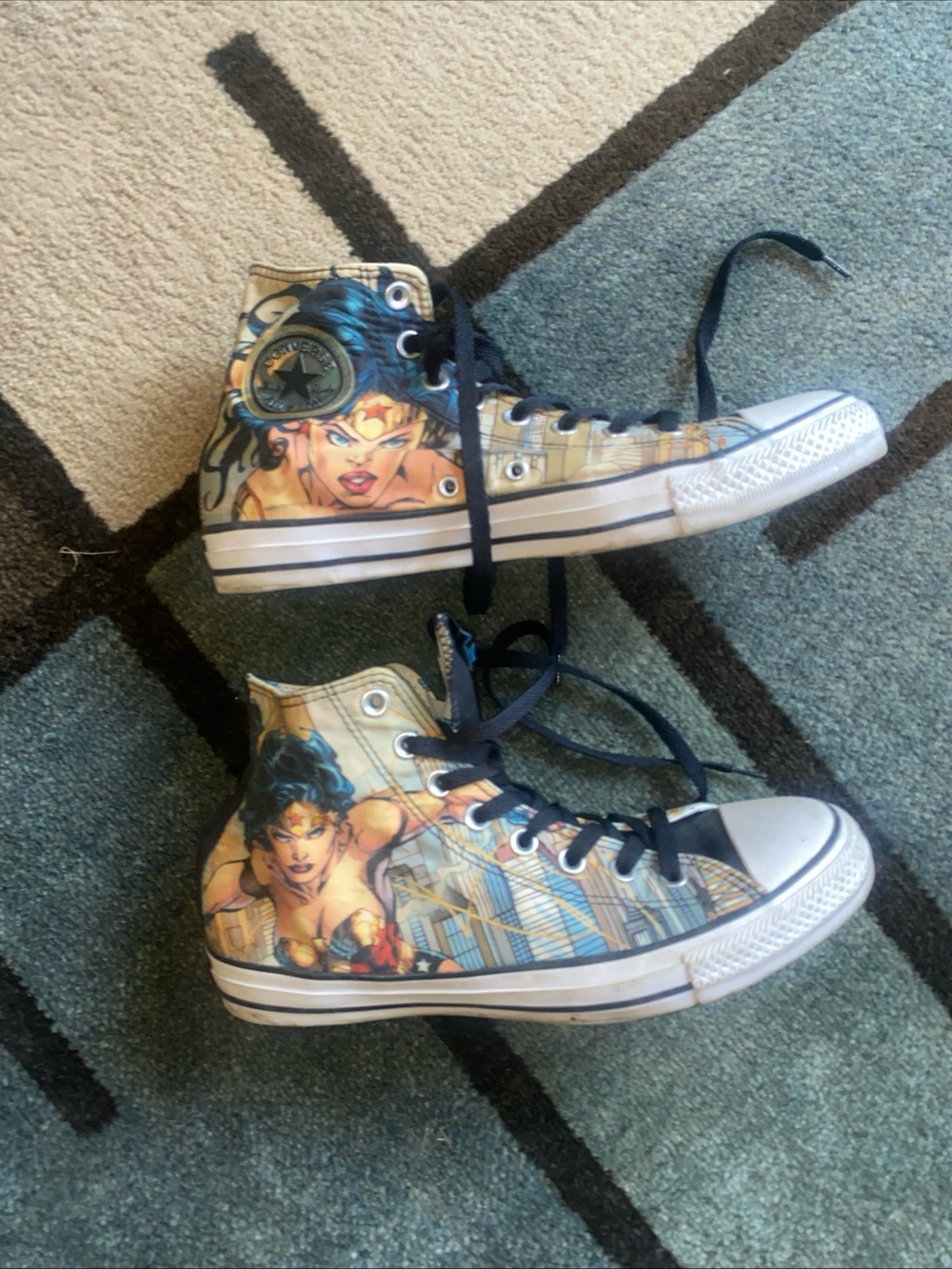 Converse High Top Sneakers in Blue, Red, Gold, Black Wonder Woman